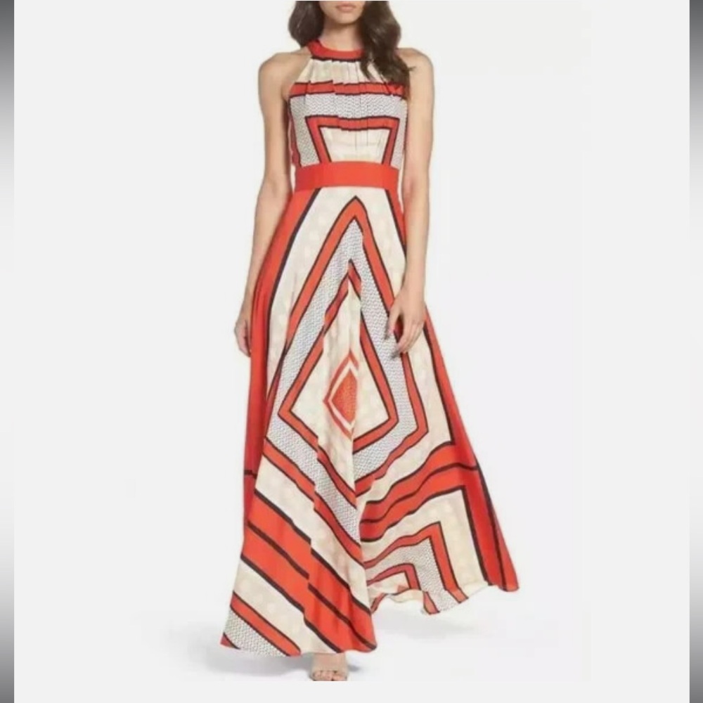 Eliza J Red and Cream Geometric Maxi Dress